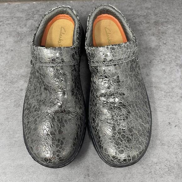 Clarks Clogs Womens Size 9 Pro Black Grey Slip Resistant